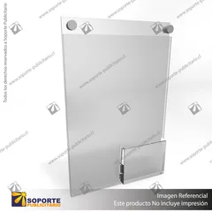 PORTA GRAFICA ACRILICO CON PORTA FOLLETO A4 (21*29.7 CMS) MURO VERTICAL 2 MM + SET EMBELLECEDOR