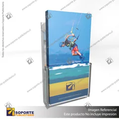 PORTA GRAFICA ACRILICO CON PORTA FOLLETO A6 (10.5*14.8 CMS) MURO VERTICAL 2 MM + VENTOSAS