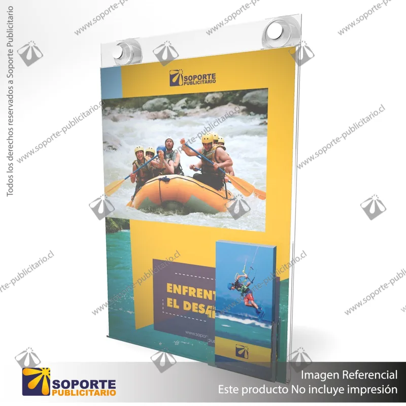 PORTA GRAFICA ACRILICO CON PORTA FOLLETO A3 (29.7*42 CMS) MURO VERTICAL 2 MM + VENTOSAS