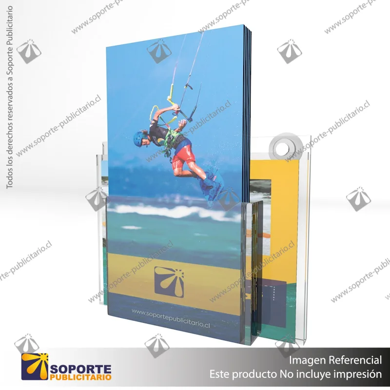 PORTA GRAFICA ACRILICO CON TARJETERO A6 (10.5*14.8 CMS) MURO HORIZONTAL 2 MM + VENTOSAS