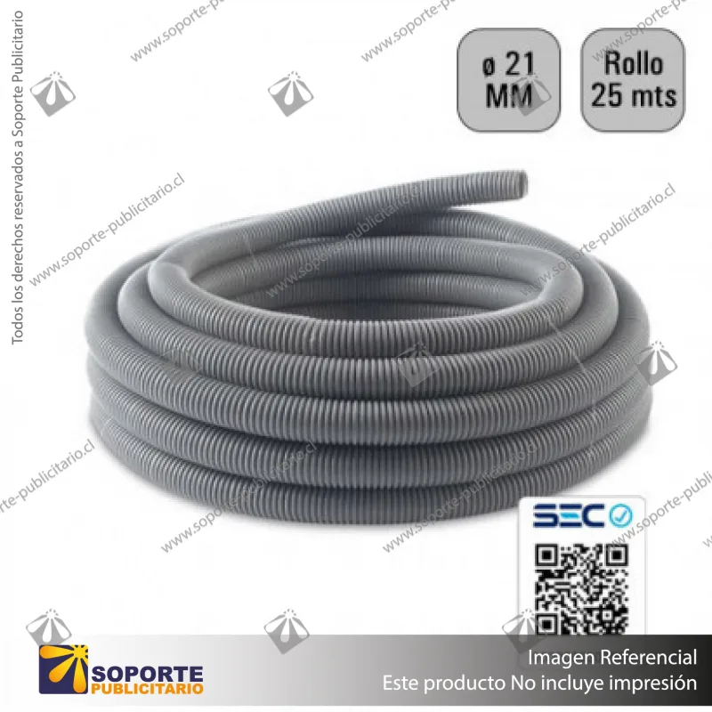 TUBO CORRUGADO GRIS 21MM ROLLO 25 MTS
