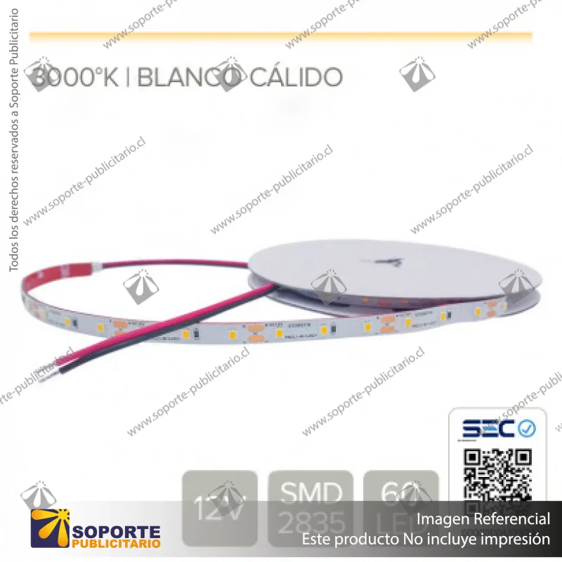 CINTA LED 4.8W 12V 60L CALIDO (ROLLO 5 MTS)