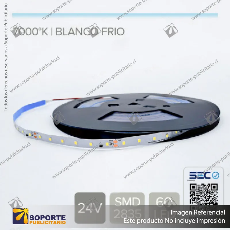 CINTA LED 4.8W 24V 60L BLANCO FRIO (ROLLO 15 MTS)