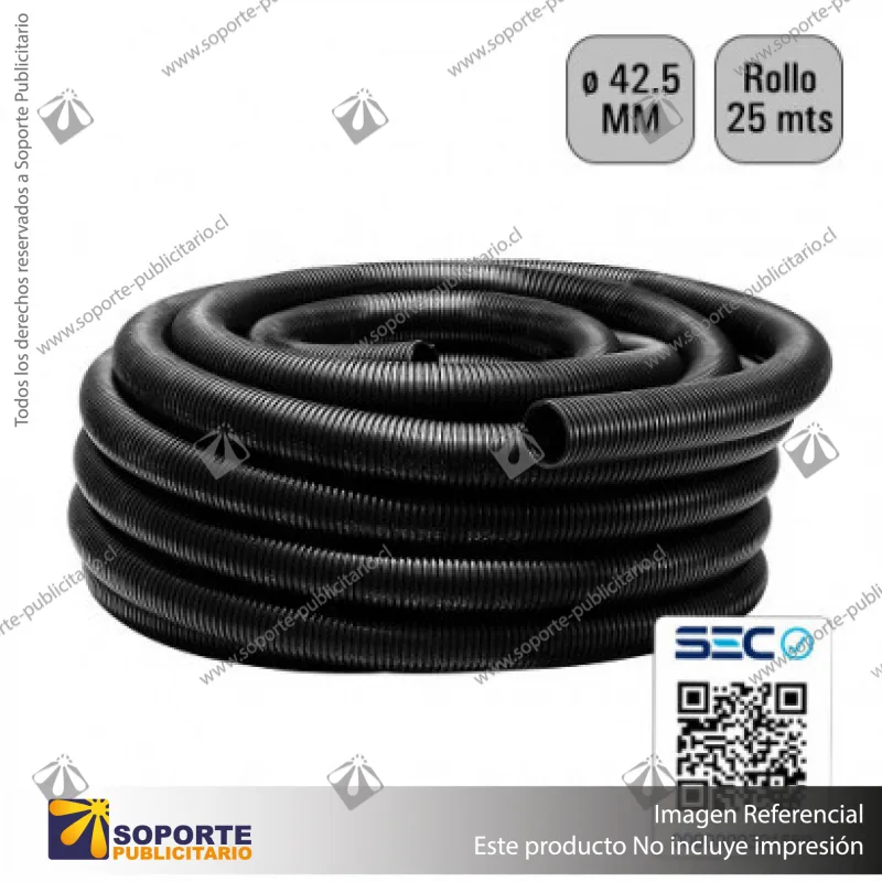 TUBO CORRUGADO NEGRO 42MM ROLLO 25 MTS