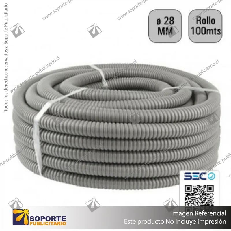TUBO CORRUGADO GRIS 28MM ROLLO 100 MTS