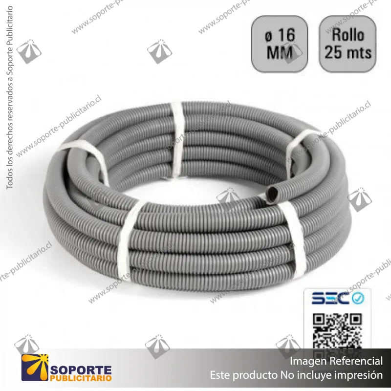 TUBO CORRUGADO GRIS 16MM ROLLO 25 MTS