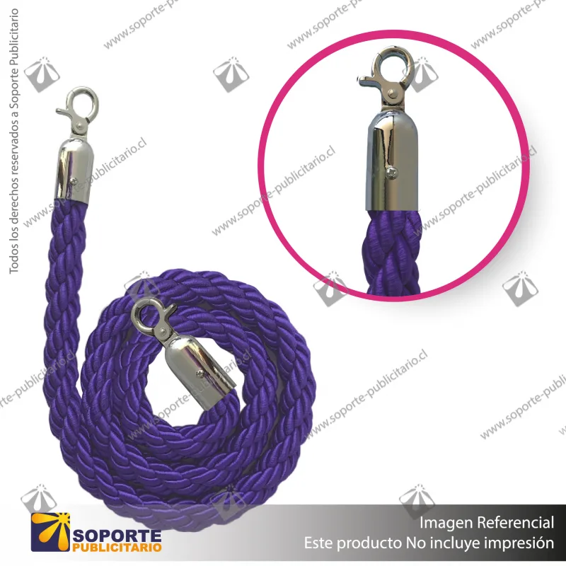 CORDON TRENZADO MORADO CON ENGANCHES CROMADOS