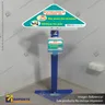 PEDESTAL SANITARIO METALICO DISPENSADOR ALCOHOL GEL MANOS LIBRES BASE TRIANGULAR CON CENEFA, foto 1